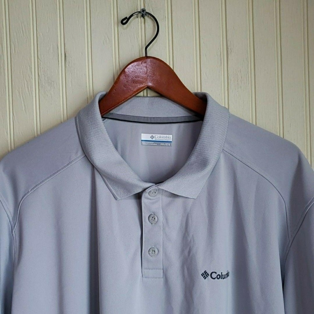 Columbia Polo Shirt Mens 2XL Gray Colorblock Mesh Lightweight Casual Top